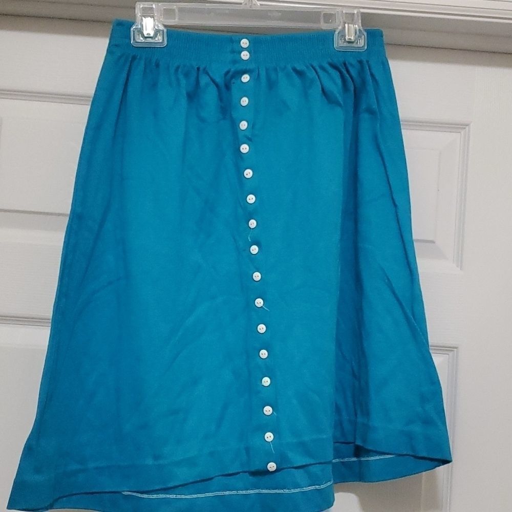 Blue faux button down cotton elastic waist skirt